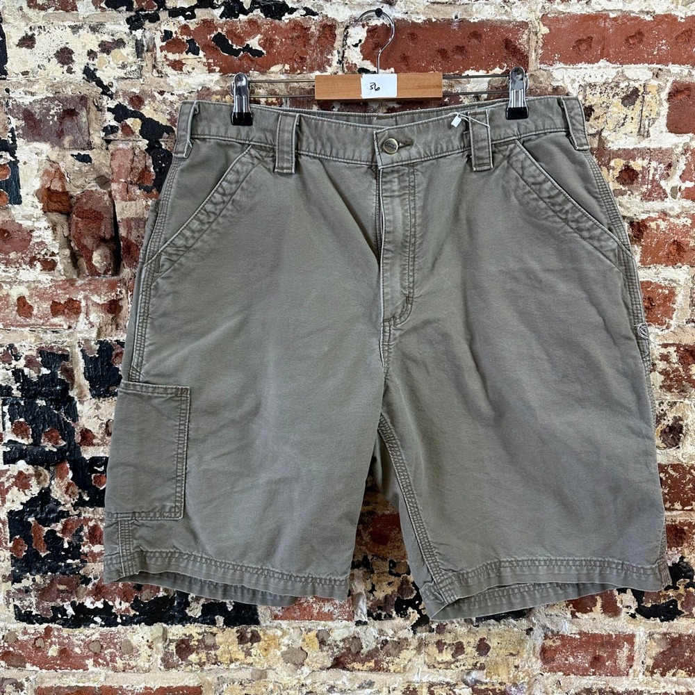 Carhartt B147 LBR Canvas Work Shorts Light brown pocket Leather Patch Mens 36